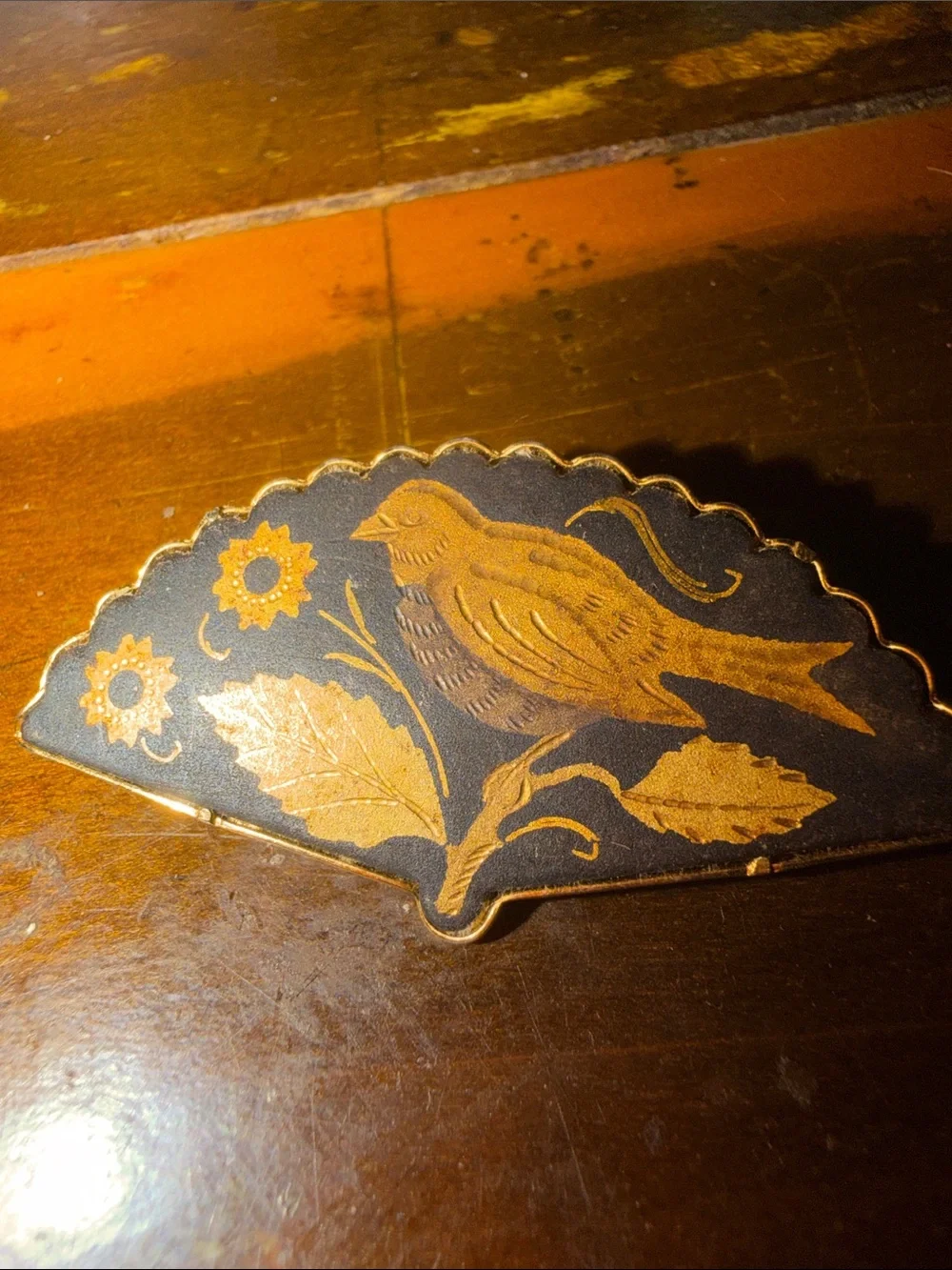 Vintage Black and Gold Bird Brooch